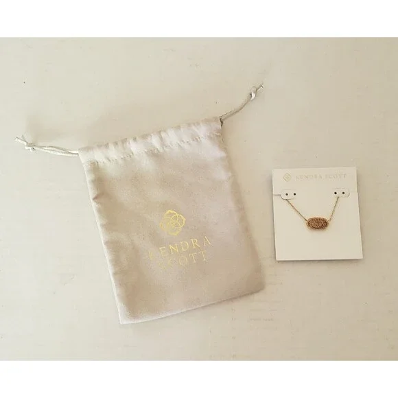 NWT Kendra Scott 16"  Elisa Gold Pendant Necklace Rose Gold Drusy W Dust Bag - Picture 3 of 9